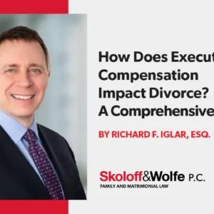 Graphic for Skoloff and Wolfe news post, "Executive Compensation Family Law Divorce Blog"